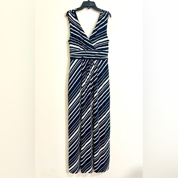ANN TAYLOR Women’s V Neck Blue White Stripe Sleeveless Maxi Knit Dress Size XS - Picture 1 of 12